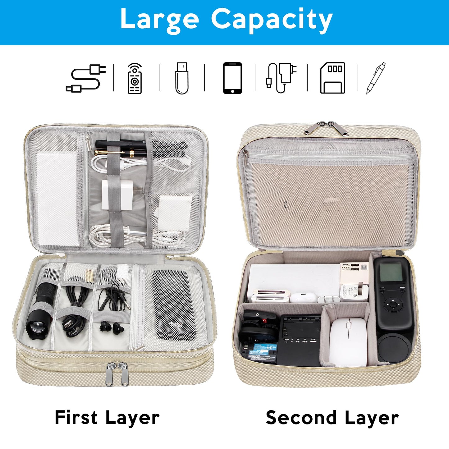CILLA Electronic Organizer Travel Case, Travel Cord Organizer Case Portable Waterproof Cable Organizer Bag for Charger, Cord, USB, Power Bank, Earphone