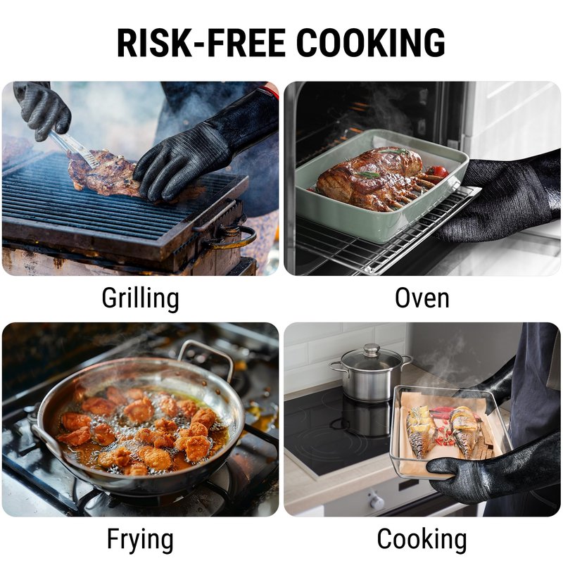 TempPro 932°F Heat Resistant BBQ Gloves, 14" Waterproof Oven & Grill Gloves, Oil & Slip-Resistant Neoprene Oven Mitts for BBQ, Fire Pit, Rotisserie, Smoker Accessories Gifts (Previously ThermoPro)