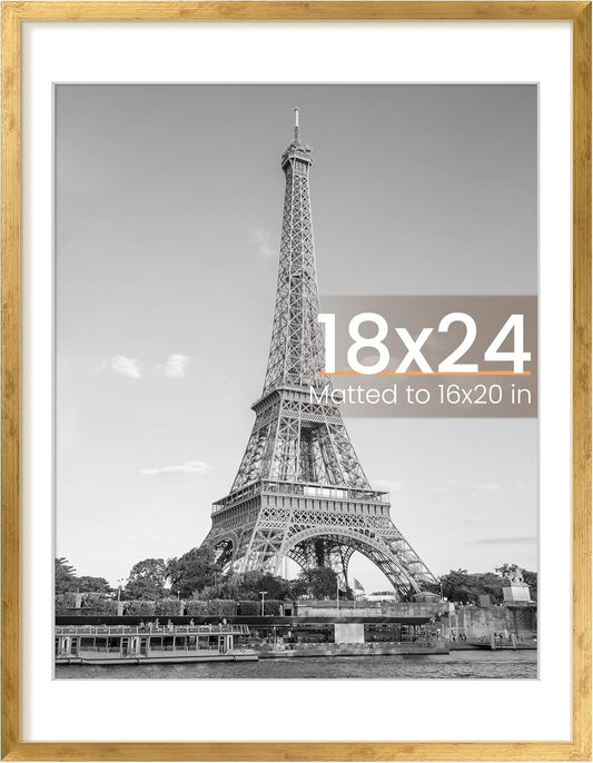 Upsimples 18x24 Picture Frame - Display 16x20 Photos with Mat or 18x24 Without | Bronze Finish, 1 Pack