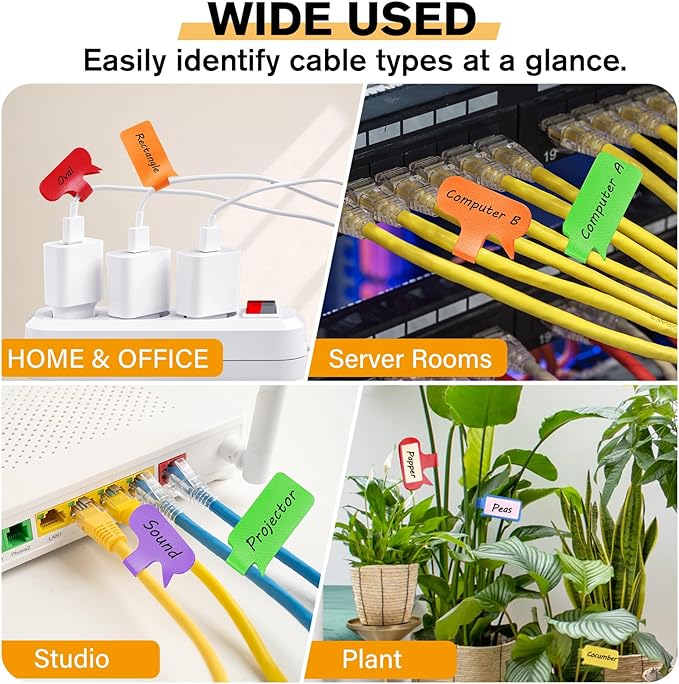 36-Pack Large Cable Labels with 40 Write-On Stickers, Reusable 8-Color Wire Tags for Electronics, Cord ID & Cable Management for Home Office, PC Network - Rectangle & Oval