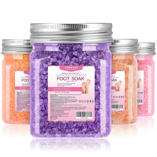Himalayan Pink Salt Foot Soak Salts Kit - Tea Tree & Lavender | 4 Pack for Softening Calluses & Relaxation