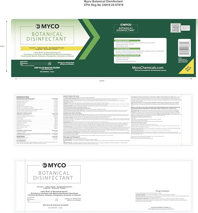 Myco Botanical Disinfectant Cleaner â Natural Plant-Based Ready-to-Use EPA-Registered Disinfectant Spray for Mold, Mildew, Germs, Bacteria & Viruses â Safe for Home & Commercial Use, 1 Gallon
