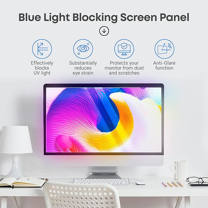VINTEZ 27 inch Blue Light Blocking Screen Protector Panel for 16:9 Widescreen Computer Monitor and Laptop - PC Anti-UV Eye Protection Filter Film - Anti-Scratch Diagonal Frame Shield [2 Pack]