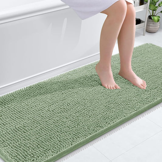 OLANLY Bathroom Runner Rugs - Soft Absorbent Chenille Mats with Rubber Backing | 70x24 Inches, Sage Green