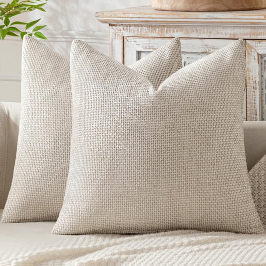 MIULEE 18x18 Inch Couch Throw Pillow Covers - Soft Chenille Beige Modern Boho Accent Pillows | Pack of 2