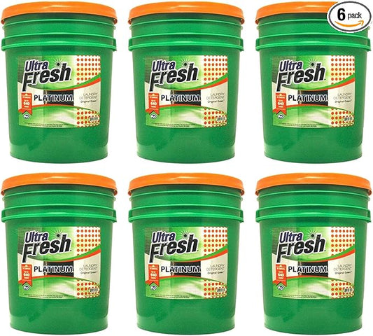 Ultra Fresh 3X Platinum 5 Gallon Laundry Detergent Liquid for All Machine Types with Easy Dispensing Pump, Up to 640 Loads, Original Green (6 Pack)