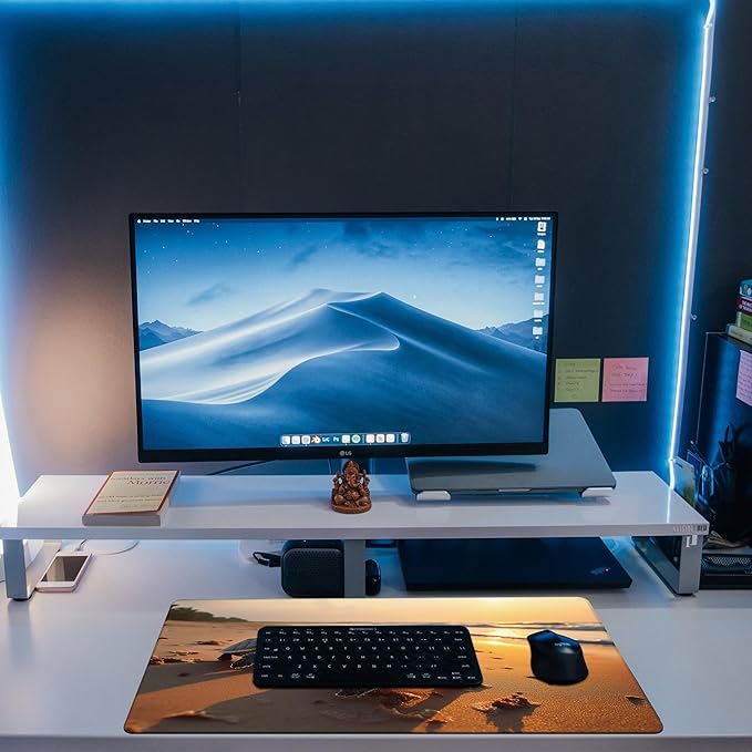 KOAIWPAE Large Gaming Mouse Pad for Desk, Baby Turtles On Beach Desk Mat, Cute Sea Turtle Desk Pad, 31.5"x15.7" Extended Big Computer Keyboard Mouse Pad with Non-Slip Base and Stitched Edge