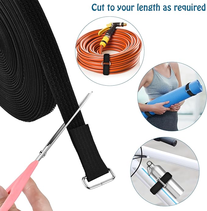 Nettbe 0.75"x19.7ft Hook and Loop Straps with 30 Buckles Adjustable Cut-to-Length Cable Ties - Reusable Nylon Fastening Tape Cable Straps for Storage or Organization (0.75in x 19.7ft)