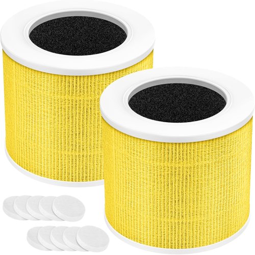 LEVOIT Core Mini Pet Care Replacement Filter - 3-in-1 Filter Set with 2 Filters & 10 Fragrance Sponges - Yellow