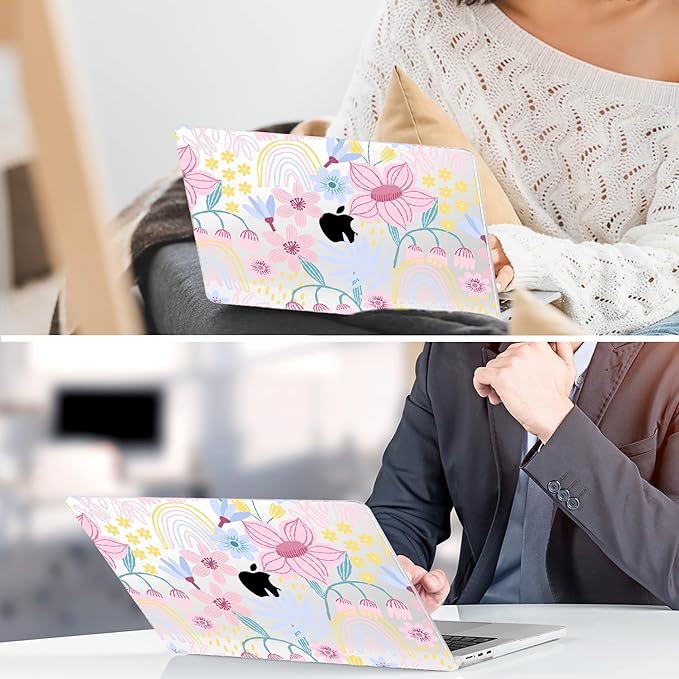 TWOLSKOO for MacBook Air 15 inch Case 2026 2025 2024 2023 Release M5 A3448 M4 A3241 M3 A3114 M2 A2941, Plastic Hard Shell & Screen Protector & Keyboard Cover & Type C Adapter, Floral Spring