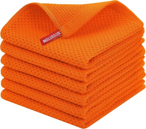 Homaxy Kitchen Dish Cloths - 100% Cotton Waffle Weave, Ultra Soft & Absorbent, 12x12 Inches, 6-Pack | Orange