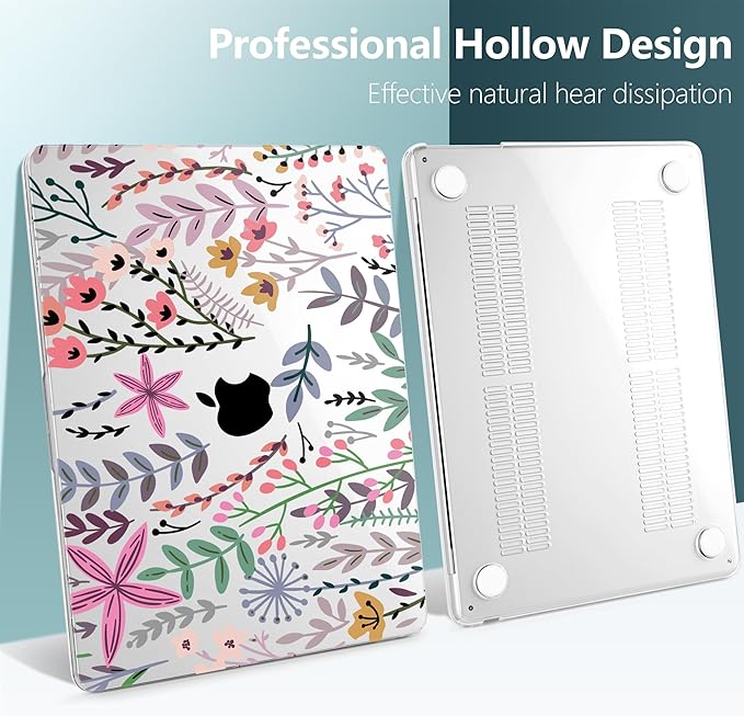 TWOLSKOO for MacBook Air 13 inch Case M5 2026 M4 2025 M3 M2 2024-2022 A3449 A3240 A3113 A2681, Plastic Hard Shell & Keyboard Cover & Screen Film for MacBook Air 13.6 inch Case, Tiny Flower