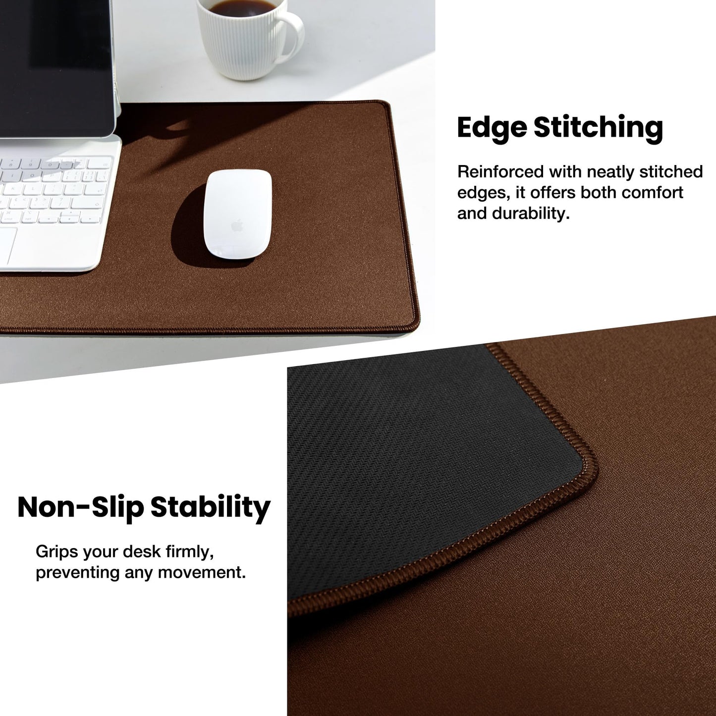 ALOANES Waterproof Mouse Pad with Durable Stitched Edge, Gaming Keyboard, Non-Slip Rubber Base Mouse Mat, Extended Desk pad for Gamer, Office& Home, Brown Mousepad 3XL(35.43"x15.74"x0.12")