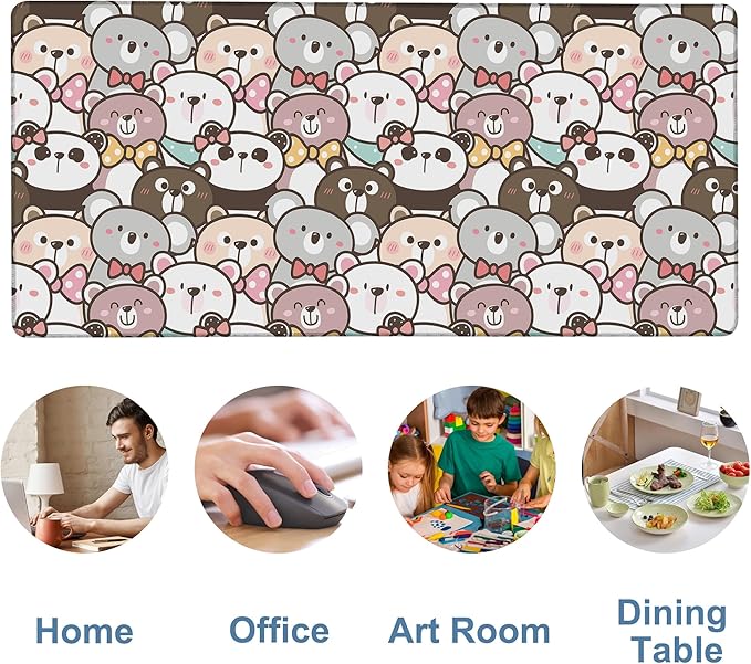 NITAHHHY Gaming Desk Pad Large Extra Length Panda and Koala Mouse Pad Keyboard Laptop Non-Slip Waterproof with Rubber Base Thick Stitched Edge Mouse Mat for Office Home 35.4 x 15.7 Inches
