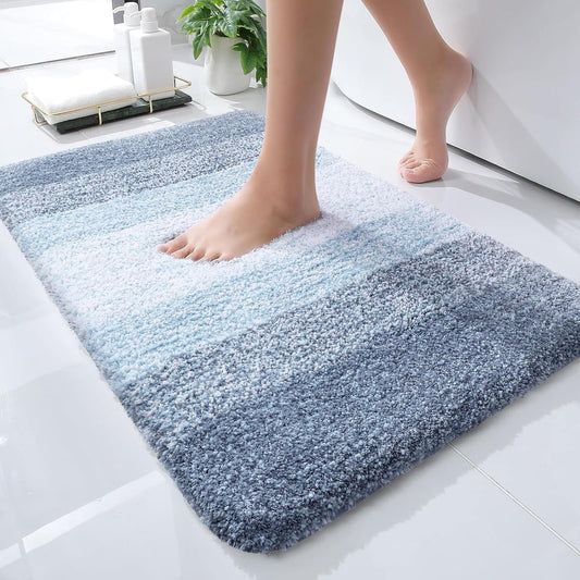 OLANLY Microfiber Bath Rug Mat - Extra Soft & Absorbent | Quick Dry, Rubber Backing, 24x16, Blue