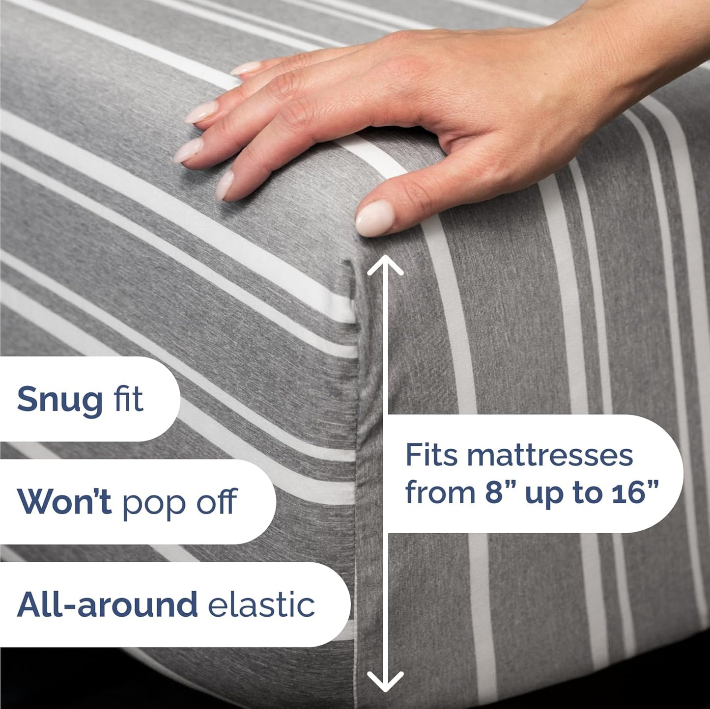 Skiennix Twin Size 3-Piece Sheet Set - Comfy, Breathable & Cooling - Hotel Luxury Bedding in Grey Stripes