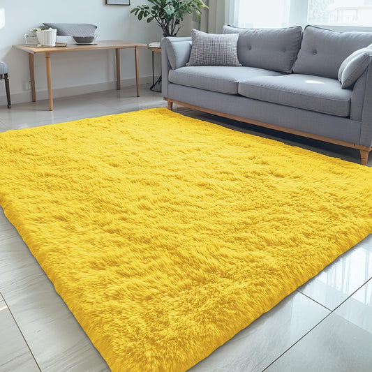 OLANLY Large 5x7 Machine Washable Area Rug - Soft Fluffy Shaggy Carpet for Living Room & Bedroom | Yellow
