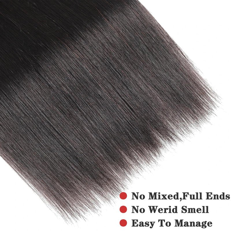 NROOEAY Straight Bundles Human Hair 20 inch 100% Unprocessed Brazilian Straight Hair Bundles 12A Remy Virgin Retain the Intact Cuticle, Long Lifespan