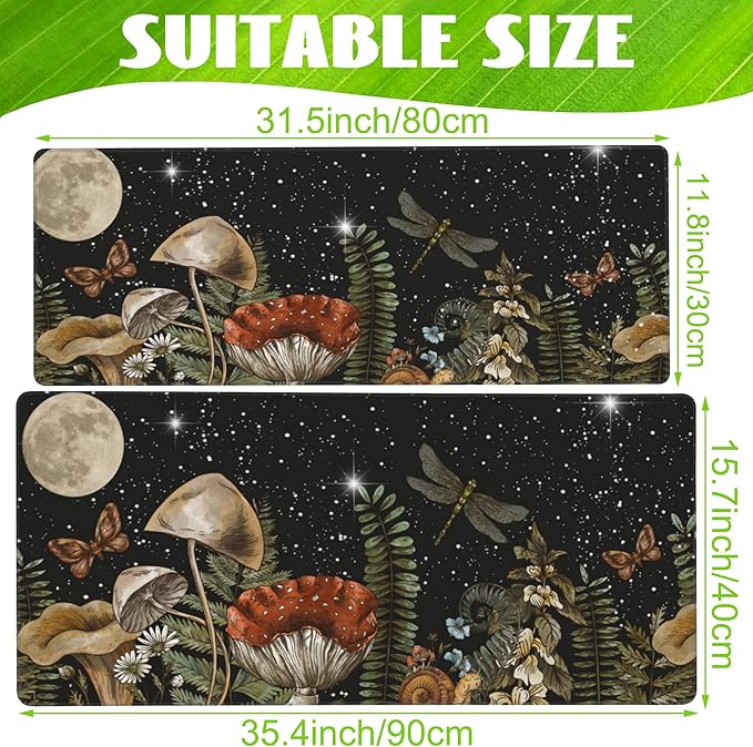 Eflxamz Large Gaming Mouse Pad for Desk,Cute Forest Mushroom Desk Mat,Starry Night Mushroom Desk Pad,Extended Big Computer Keyboard Mouse Pad with Non-Slip Base and Stitched Edge,35.4"x15.7"