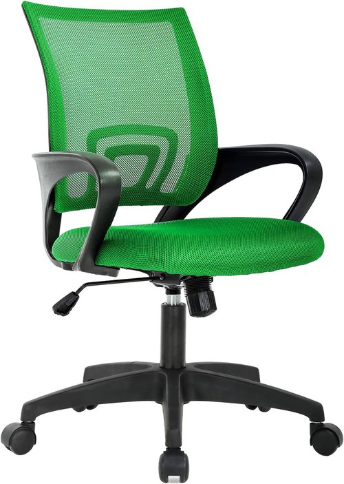 BestOffice Ergonomic Office Chair - Mid-Back Swivel Design with Breathable Backrest & Lumbar Support - Adjustable Height & Rolling Wheels - Green for Adults & Women