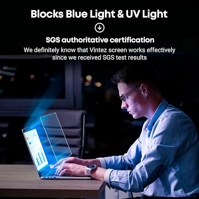 VINTEZ 15.6 inch Blue Light Blocking Screen Protector Panel for 16:9 Widescreen Computer Monitor and Laptop - PC Anti-UV Eye Protection Filter Film - Anti-Scratch Diagonal Frame Shield [1 Pack]