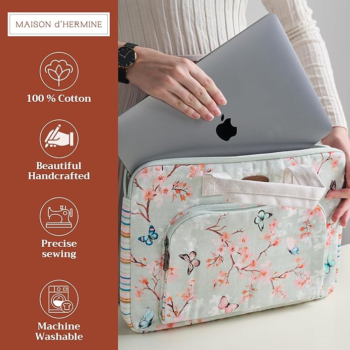 Maison d'Hermine Laptop Bag with Pocket Upto 15.5 inch Stain and Water Repellent Cotton Canvas Spring Summer (Blossoms in Spring)