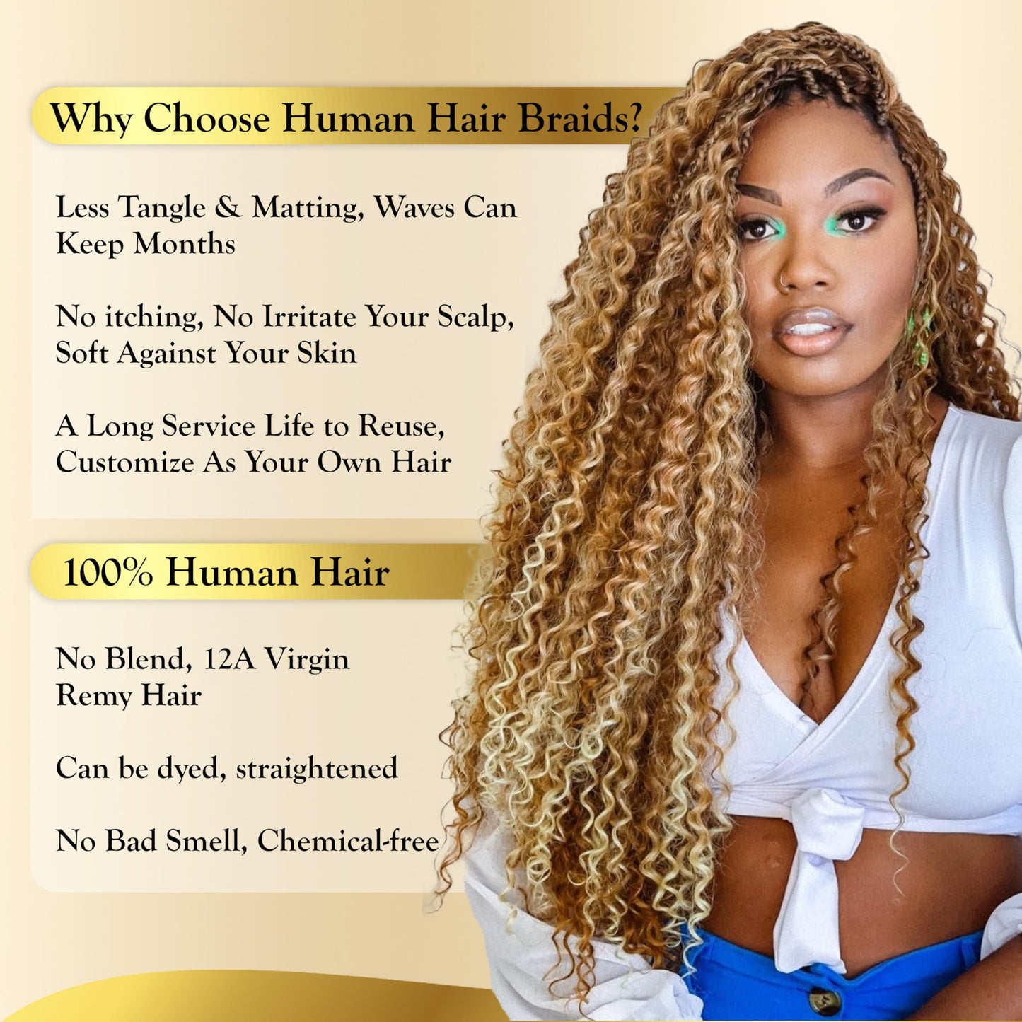 Syrenlore F27/613 Human Hair Deep Wave Bulk for Boho Braids 20 Inch 50G, 12A Multi Blonde Highlight Braiding 100% Real Virgin Hair No Weft Honey Blonde Ombre #27/613 Culry Braids Miracle Knots