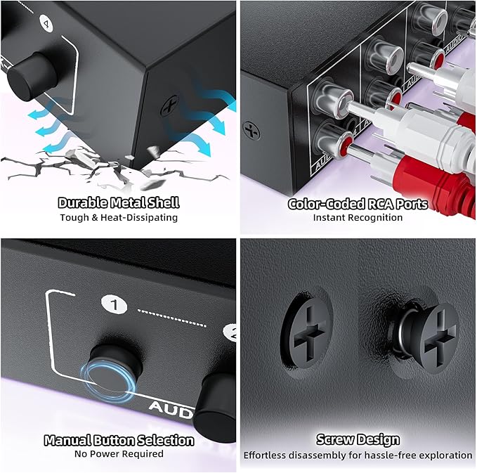 4-Way RCA L/R & 3.5mm Stereo Audio Switcher Bi-Directional Switch Selector