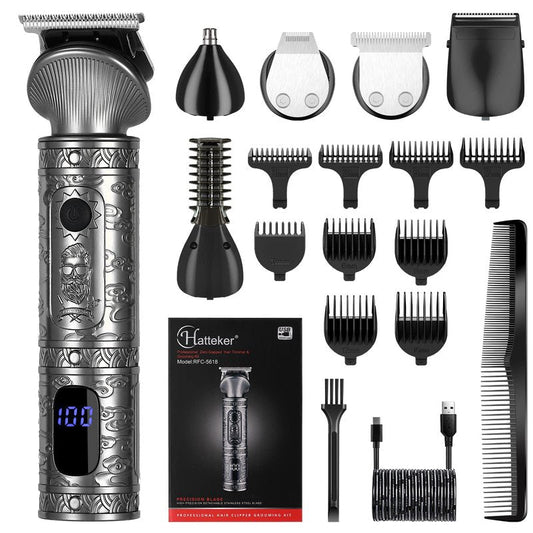 Hatteker Beard Trimmer Kit for Men Professional Hair Clipper T-Blade Beard Hair Shaver Nose Trimmer Hair Cutting Kit Body Grooming Kit Cordless 6 in 1