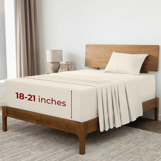 Mellanni Extra Deep Twin XL Sheets - 3 PC Iconic Collection Bedding - Luxury, Ultra Soft, Cooling Bed Sheets - Wrinkle, Fade, Stain Resistant (Twin Extra Long, Golden Ivory)