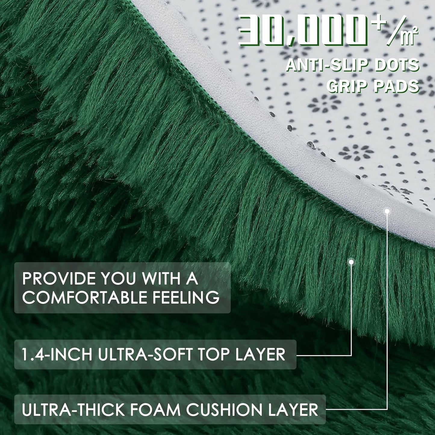 OLANLY Small Bedside Rug - Soft Fluffy Shaggy Carpet for Living Room & Bedroom | Dark Green 3x5 ft
