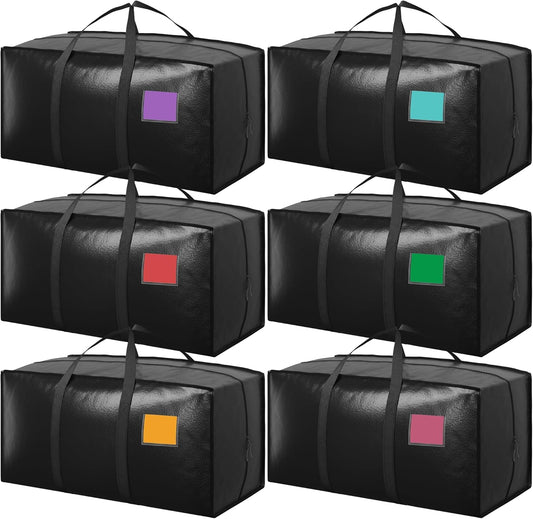 Skiennix 6 Pack Moving Bags - Extra Large 93L Waterproof Storage Totes for Home & College | Black