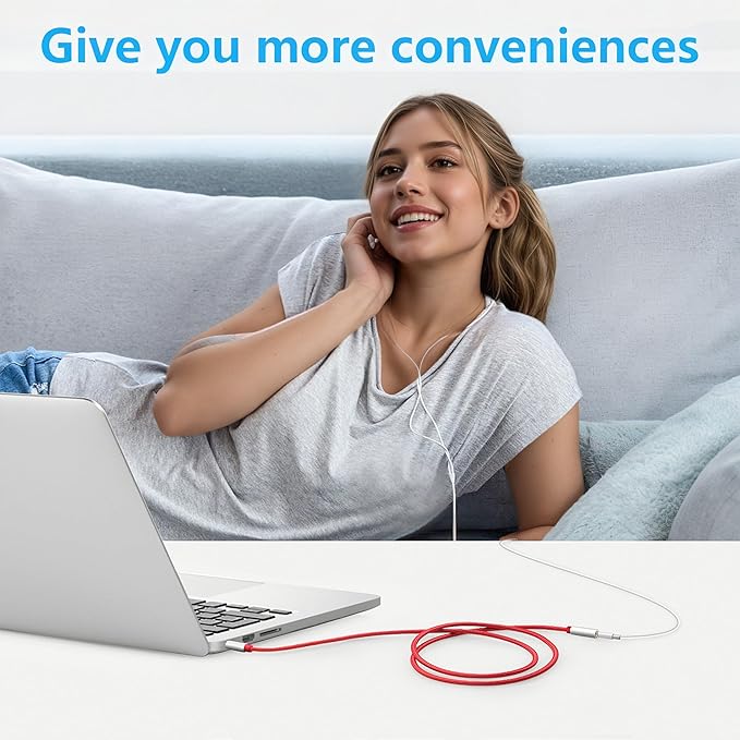 MORELECS 3.5mm Extension Cable 6.6ft - Headphone Extension Cable Nylon Braided Aux Cord Extender for Smartphones, Tablets, Media Players (No Mic Support) -Red