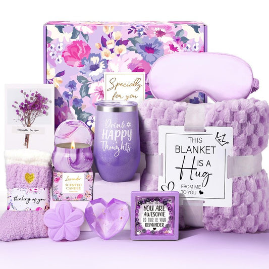 Mothers Day Gift for Mom Her BFF Sister Wife Girlfriend, Gift Baskets for Women, Unique Birthday Gifts for Women Best Friend, Self Care Gift Get Well Soon Basket, Lavender Relaxing Care Package