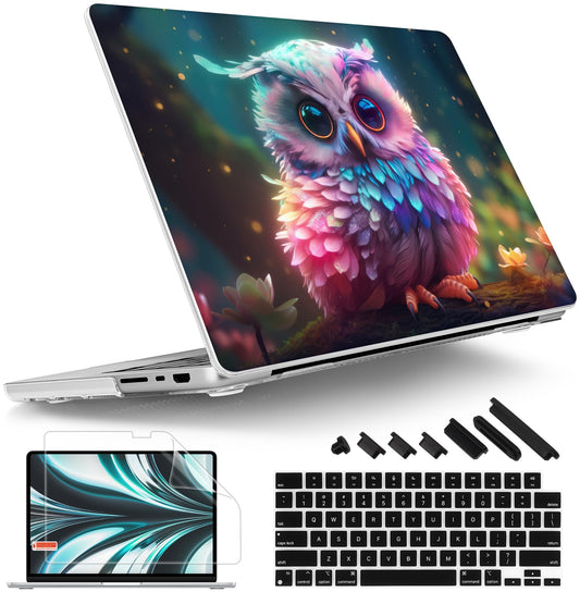 Tuiklol for MacBook Pro 14 Inch Case 2026 2025 2024 2023 2022 2021 Release M5/M4/M3/M2/M1 A2442 Pro/Max,Hard Shell Case with Screen Protector for Touch ID, Rainbow owl