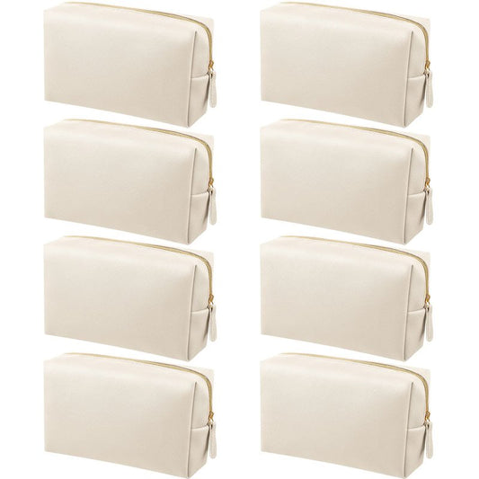 Dunzy 8 Pcs Makeup Bag Pu Leather Cosmetic Pouch Waterproof Small Toiletry Bag Portable Cosmetic Organizer Water Resistant Storage Purse for Lady Women Daily Storage Travel Organizer (Beige,Medium)