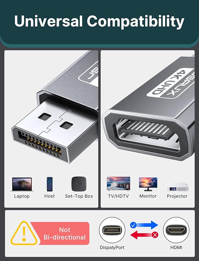JSAUX 4K DisplayPort to HDMI Adapter 2 Pack, Uni Directional DP Source to HDMI Display Converter, 4K@30Hz, 2K@60Hz, 1080P@120Hz, Male to Female, for Desktop GPU and PC DisplayPort Output-Grey