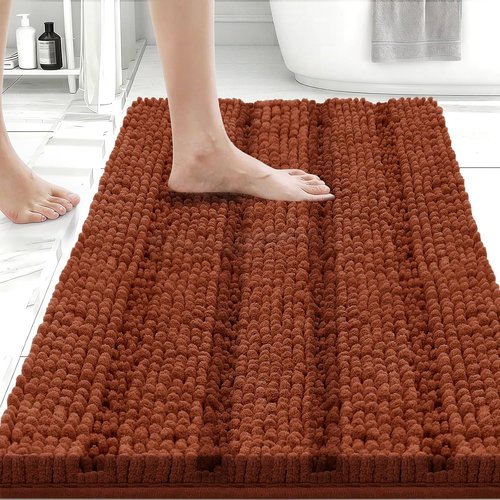 Bcoimo Chenille Bath Mat - Non-Slip, Ultra-Absorbent & Quick-Dry | 24" x 17" for Bathroom Use
