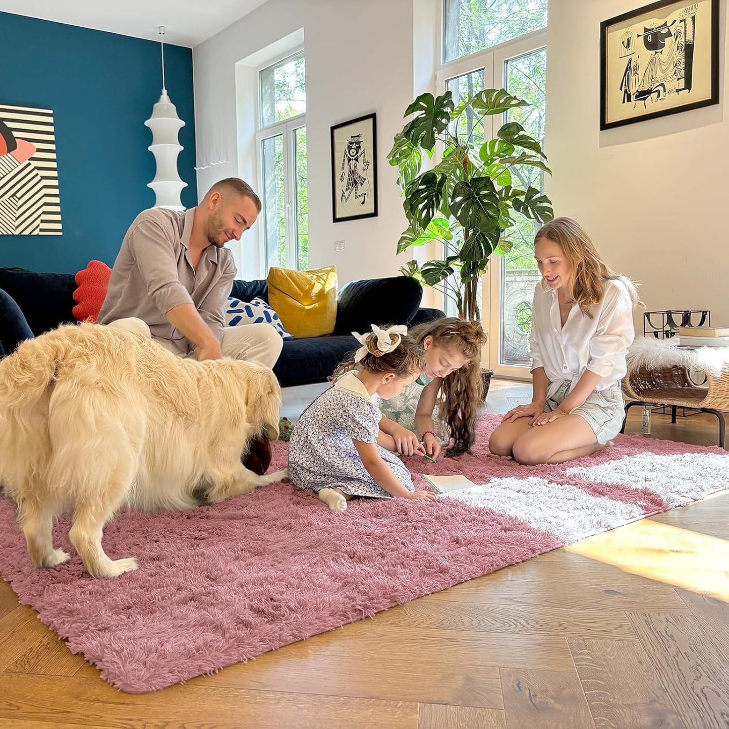 OLANLY Large Area Rug - Soft Fluffy Shaggy Carpet for Living Room & Bedroom | 5x8 Pale Pink