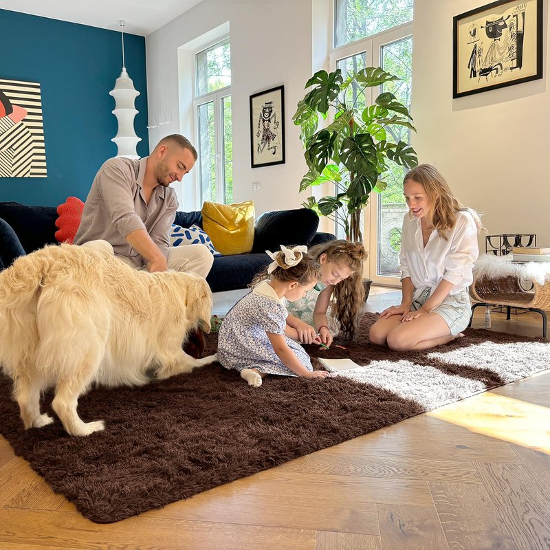OLANLY 3x3 Machine Washable Small Bedside Rug, Soft Fluffy Shaggy Entryway Throw Rugs for Bedroom, Living Room, Indoor Floor Carpet for Kids Girls and Boys, Nursery Rooms, Home Decor Aesthetic, Coffee