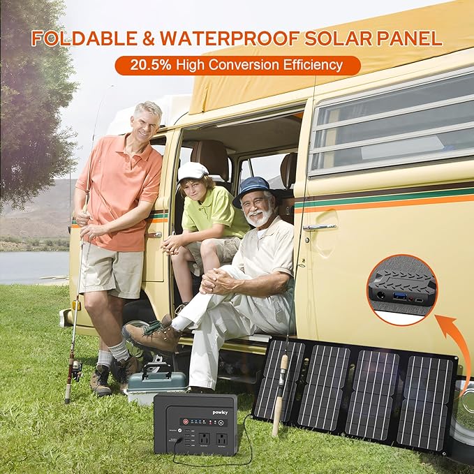 powkey Solar Powered Generator, 200W Portable Power Station with Solar Panels 40W, 146Wh Power Bank with 2 AC Outlet 110V Pure Sine Wave for Outdoor Camping Emergency Home