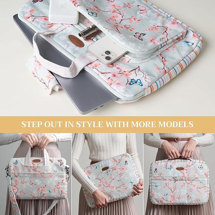 Maison d'Hermine Laptop Bag with Pocket Upto 13.5 inch Stain and Water Repellent Cotton Canvas Spring Summer (Blossoms in Spring)