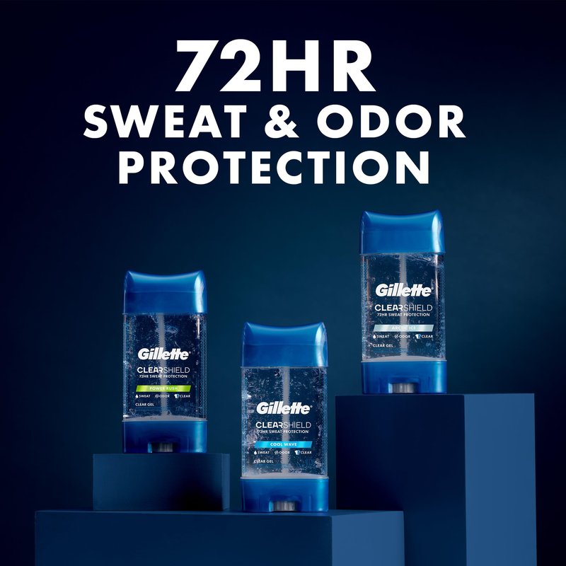 Gillette Antiperspirant and Deodorant for Men, 72hr Sweat & Odor Protection, Long Lasting Freshness, Anti-White Mark Technology, Clear Gel, Power Rush Scent, 3.8 oz (Pack of 3)
