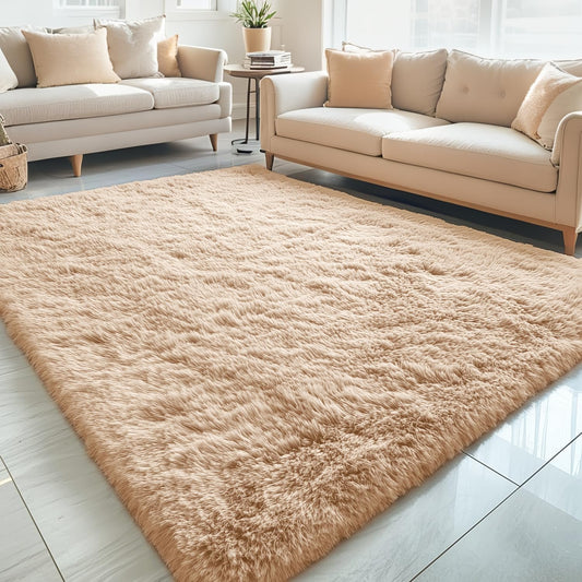 OLANLY Large Area Rug - Soft Fluffy Shaggy Carpet for Living Room & Bedroom | 5x8, Beige, Machine Washable