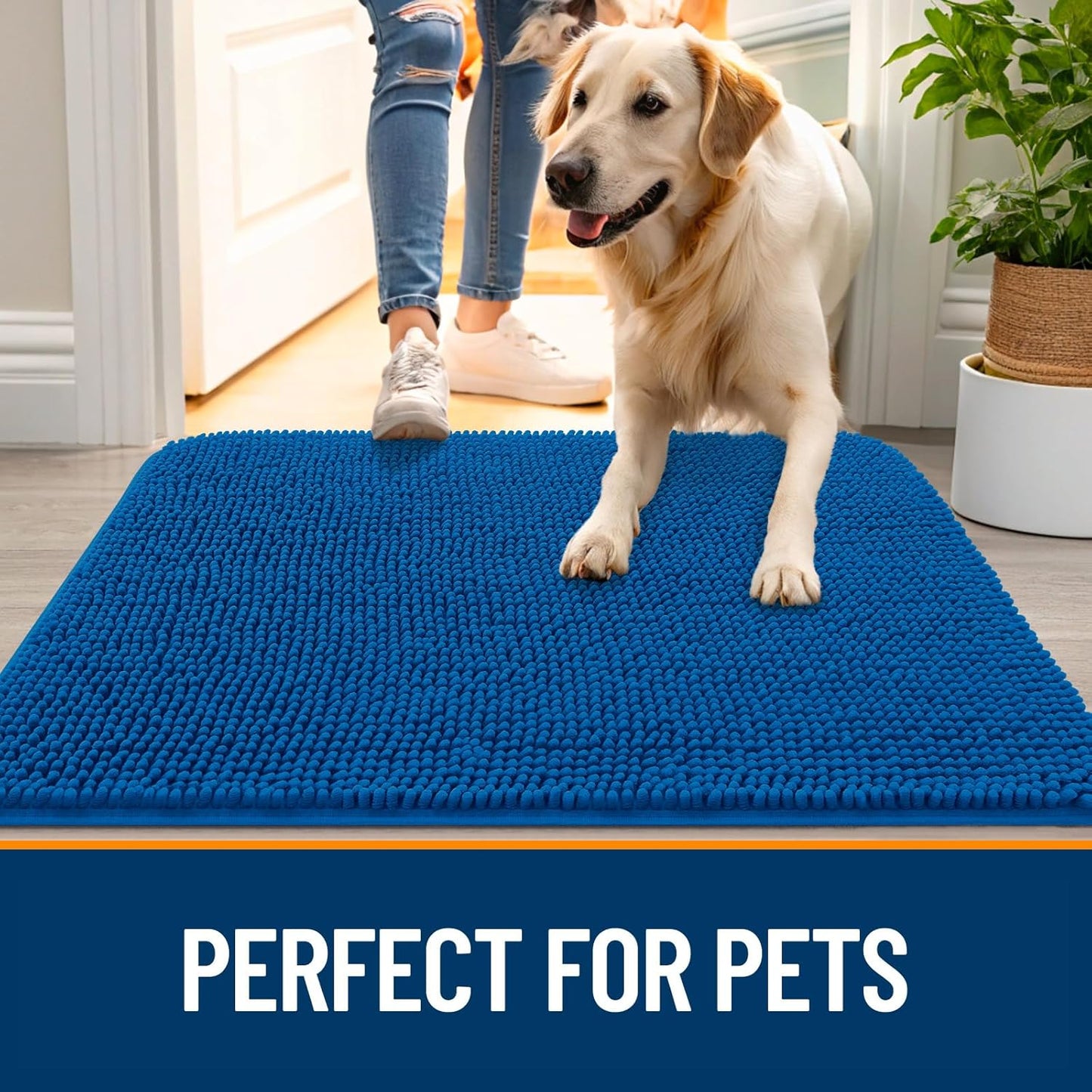 OLANLY Dog Door Mat - Absorbent Non-Slip Mud Mat for Indoor Use | 34x21 Deep Navy Blue
