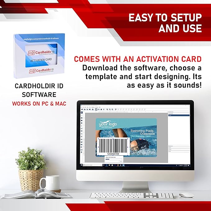 Cardholdir ID Easy Badges Solid 210 ID Badge Printer | with Beginner Software, & Everything Needed to Design and Print 200 ID Cards, | Single Sided Employee & Student ID Card Printer