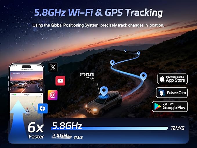 Pelsee S3 Touch 4K Dash Cam Front and Rear, STARVIS 2 Sensor, STARLIT™ Full Color Night Vision, 128GB Card, WiFi 6, ADAS, Dash Camera for Cars with 3.39"IPS Screen, Voice Control, 24H Parking Mode GPS