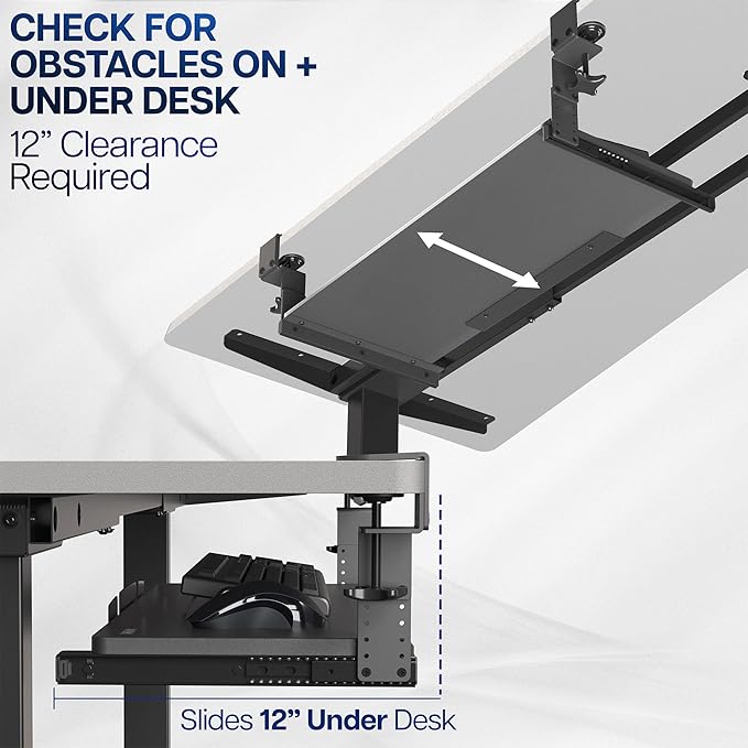 VIVO Large Height Adjustable Under Desk Keyboard Tray, C-clamp Mount System, 27 (33 Including Clamps) x 11 inch Slide-Out Platform for Typing, Light Wood, MOUNT-KB05HA