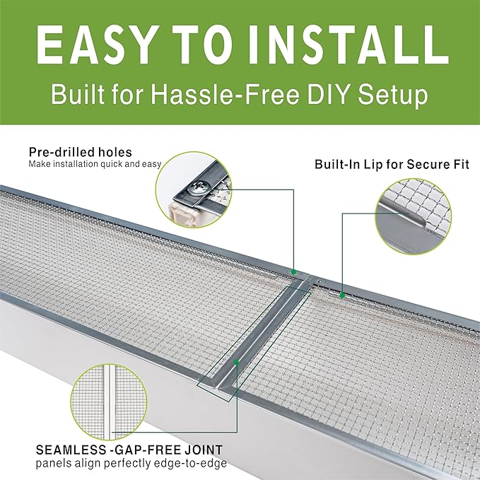 5 Inch Gutter Guard - Heavy Duty 100% Stainless Steel High-Flow Leaf Screen for Debris, Clog & Overflow Protection - Fits K-Style & Half-Round, Screws Included (200 FT, 60 pcs, 5in x 40in)