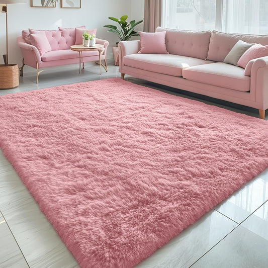 OLANLY Large Area Rug - Soft Fluffy Shaggy Carpet for Living Room & Bedroom | 5x8 Pale Pink